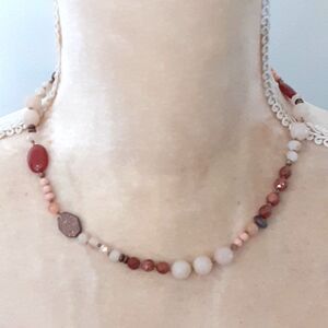 Natural tones sparkly beaded 16" necklace delicate